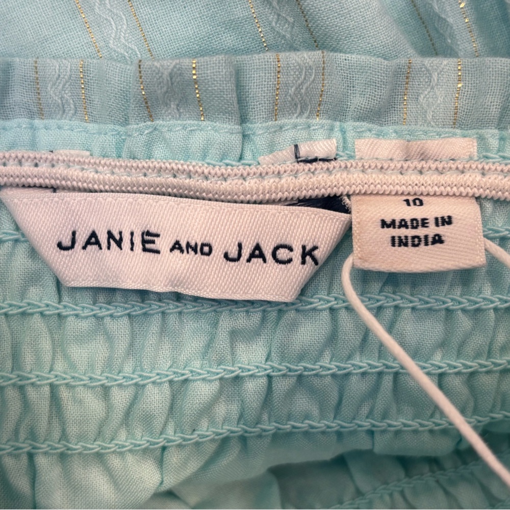 Janie and Jack Aqua Blue Gold Stripe Romper NWT Girls Size 9/10 Cotton ☀️ Beachy - Picture 4 of 7